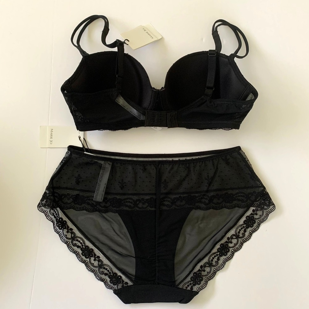 NWT Marie Jo SET Eirin Padded Underwire Balcony Bra 32D Panty Fleur de Lis Lace - Picture 2 of 16